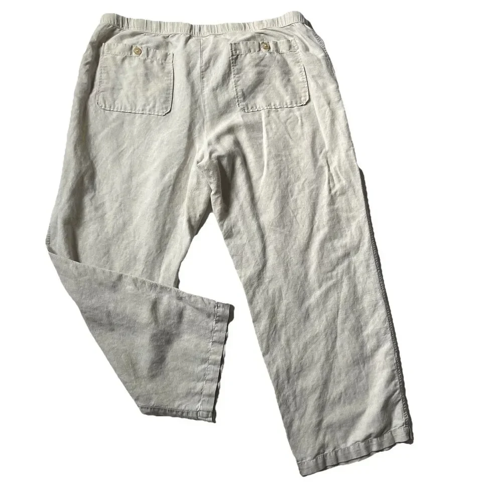 Liz Claiborne Linen /Cotton Pants Women Size XL Beige Drawstring Pockets Coastal
